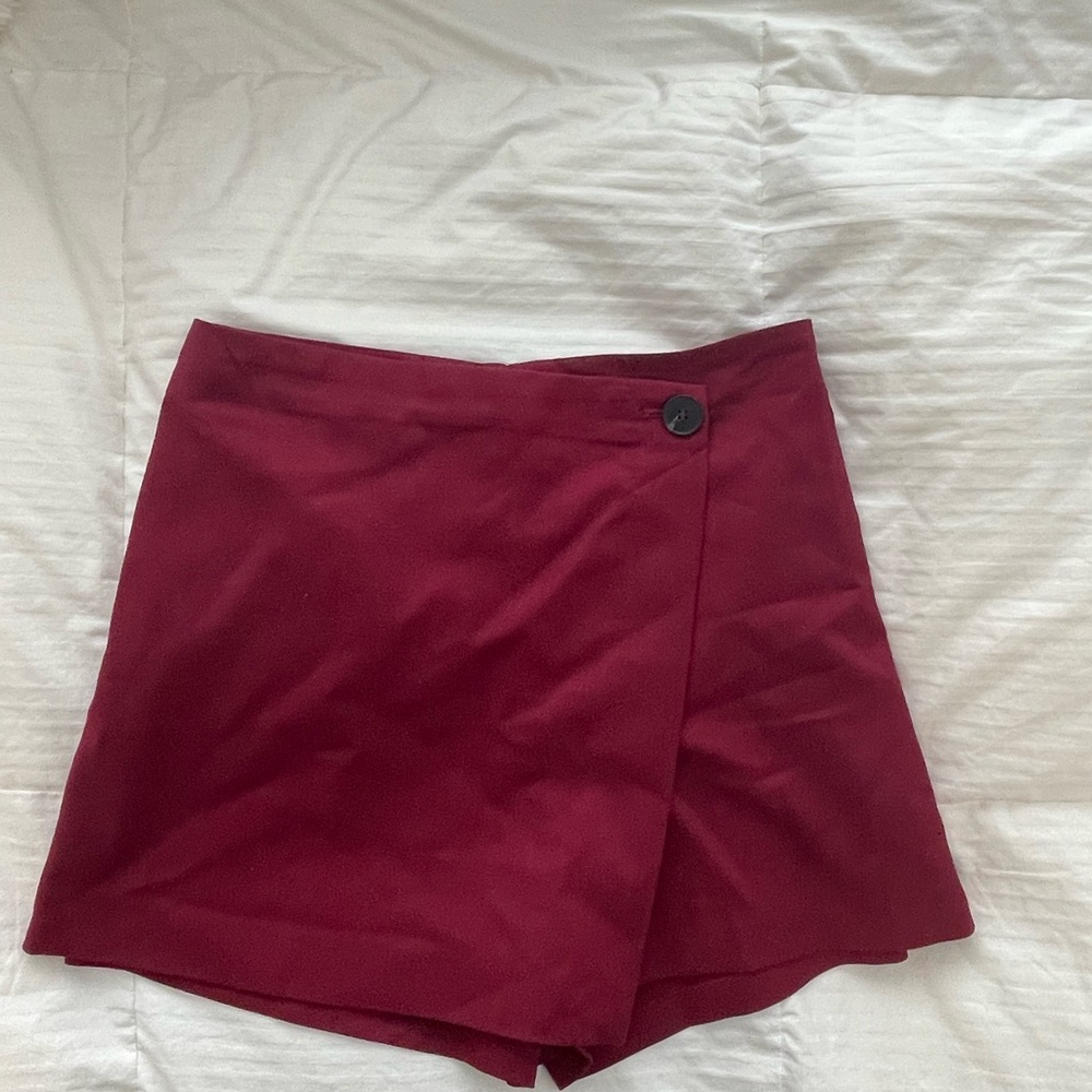H&M Deep Burgundy Wrap-Style Skort